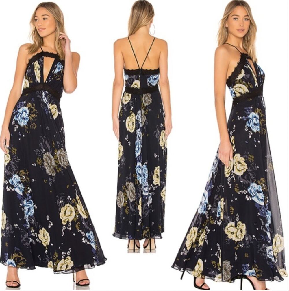 Jill Stuart Margaret Maxi Dress Womens 2 Blue Floral‎ Lace Fairygoth Boho NWT